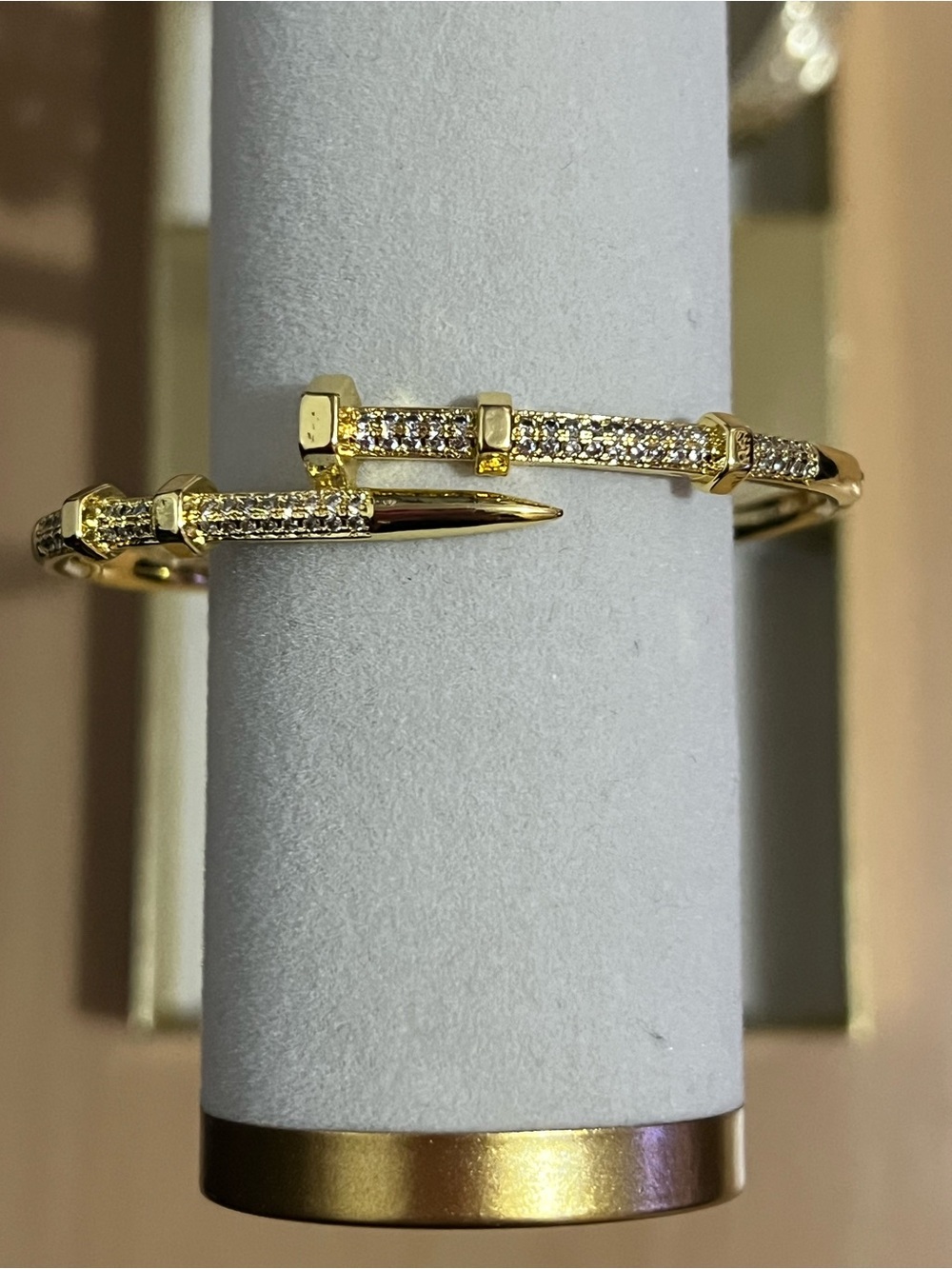 Gold Pave Nail Cuff Bracelet - Women's Gold Bracelet - Picture 2 of 6